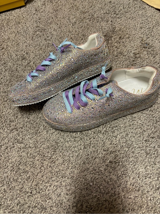 Matisse Shoes - Matisse Iridescent Crystal Sneakers with Purple and Light Blue Laces